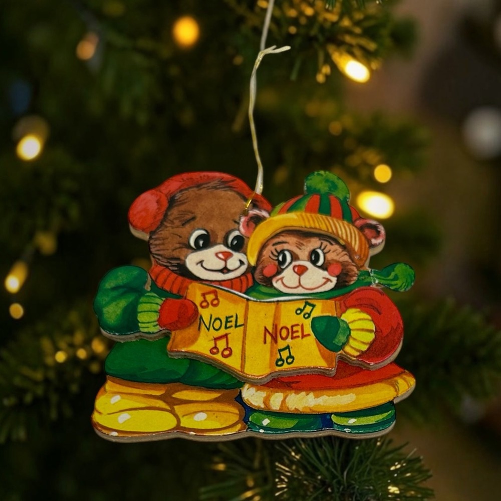 Vintage Wooden Bears Giftco 3" Christmas Ornament Multicolor